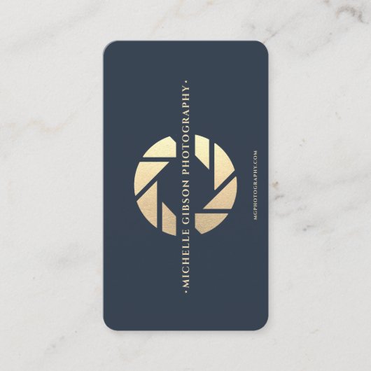Moderne Monogram Blue Gold Camera Visitenkarte (Vorderseite)