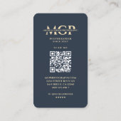 Moderne Monogram Blue Gold Camera Visitenkarte (Rückseite)