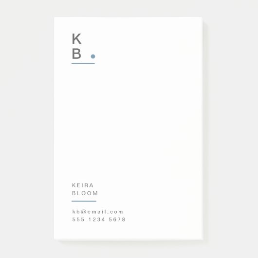 Moderne Monogram Blue Gray Skandinavien Post-it Klebezettel (Vorderseite)