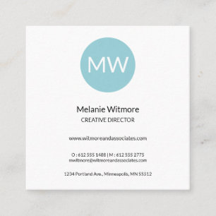 Moderne Monogram Blue Water Dropdown Business Card Quadratische Visitenkarte
