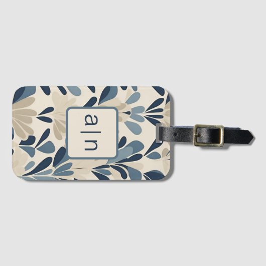 Moderne Monogram Blue Wildblumen Gepäckmarke Gepäckanhänger (Vorderseite (Horizontal))