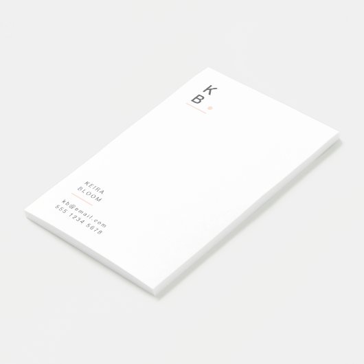 Moderne Monogram Blush Pink Feminine Post-it Klebezettel (angewinkelt)