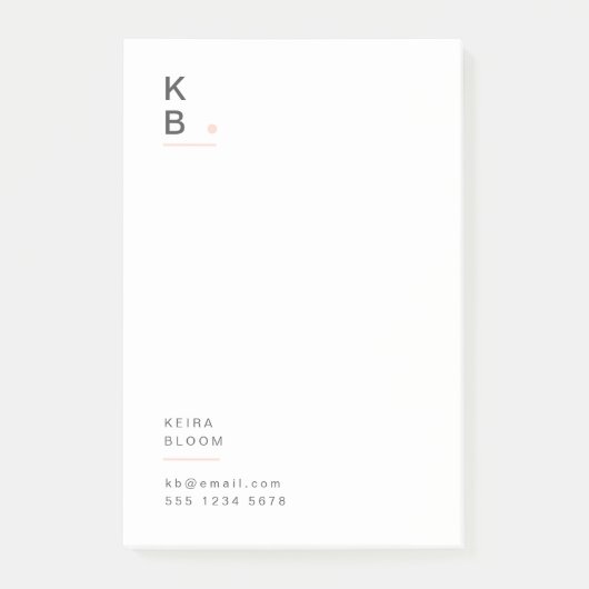 Moderne Monogram Blush Pink Feminine Post-it Klebezettel (Vorderseite)
