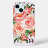 Moderne Monogram Blush Pink Floral Bouquet Case-Mate iPhone Hülle (Rückseite)