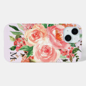 Moderne Monogram Blush Pink Floral Bouquet Case-Mate iPhone Hülle (Rückseite (Horizontal))