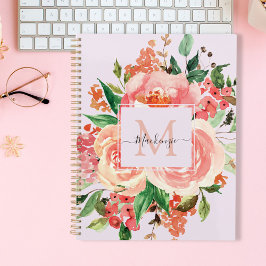 Moderne Monogram Blush Pink Floral Bouquet Planer