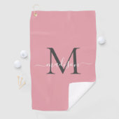 Moderne Monogram Blush Pink Gray Girly Chic Script Golfhandtuch (Insitu)