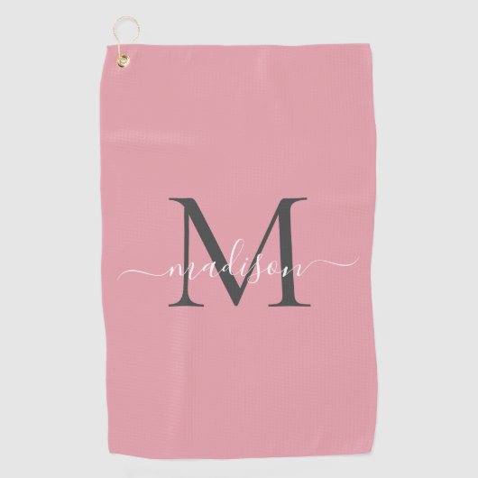 Moderne Monogram Blush Pink Gray Girly Chic Script Golfhandtuch (Vorderseite)