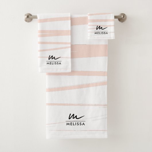 Moderne Monogram Blush Pink Lines Abstrakt Art Badhandtuch Set (Insitu)