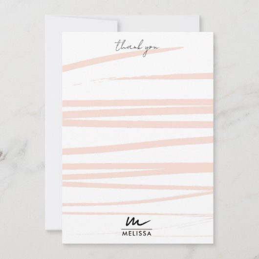 Moderne Monogram Blush Pink Lines Abstrakt Art Dankeskarte (Vorderseite)