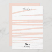 Moderne Monogram Blush Pink Lines Abstrakt Art Dankeskarte (Vorne/Hinten)