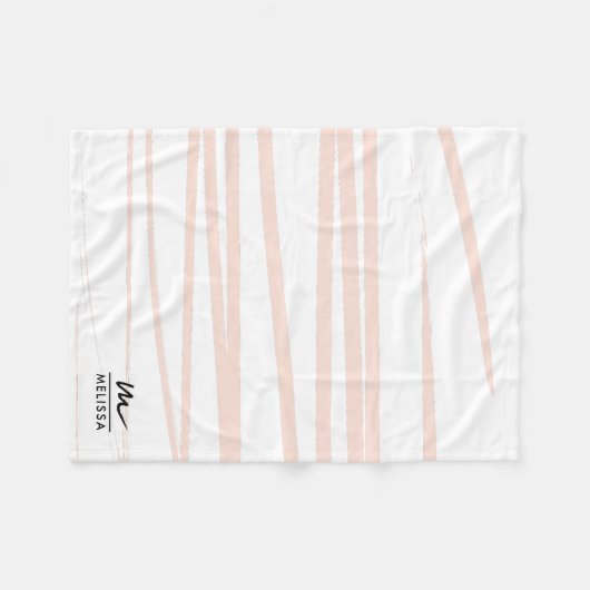 Moderne Monogram Blush Pink Lines Abstrakt Art Fleecedecke (Vorderseite (Horizontal))