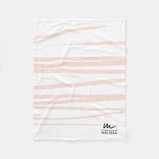 Moderne Monogram Blush Pink Lines Abstrakt Art Fleecedecke (Vorderseite)