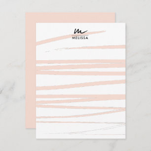 Moderne Monogram Blush Pink Lines Abstrakt Art Mitteilungskarte