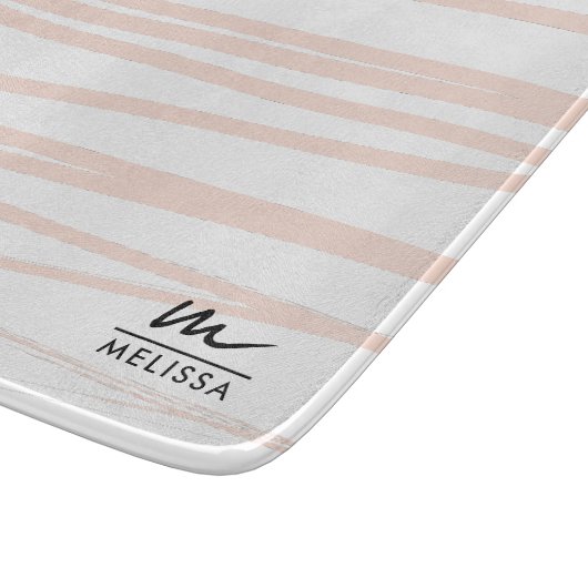 Moderne Monogram Blush Pink Lines Abstrakt Art Schneidebrett (Ecke)