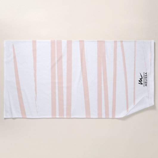 Moderne Monogram Blush Pink Lines Abstrakt Art Strandtuch (Vorderseite)