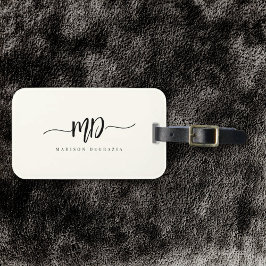 Moderne Monogram Brush Script Black Ivory Stilvoll Gepäckanhänger
