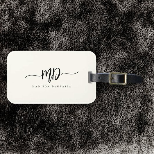 Moderne Monogram Brush Script Black Ivory Stilvoll Gepäckanhänger
