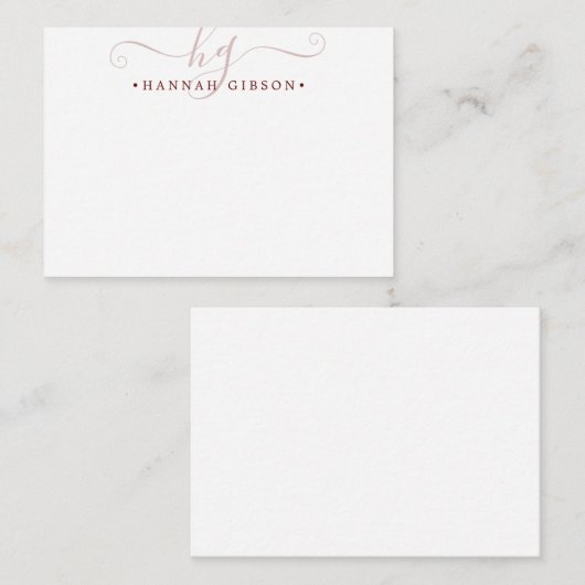 Moderne Monogram Burgundy Script Initials Note Car Mitteilungskarte (Vorne/Hinten)