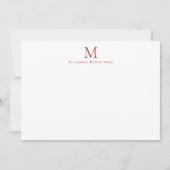Moderne Monogram Cherry Red Correspondence Mitteilungskarte (Vorderseite)
