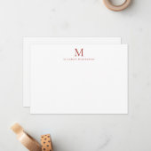 Moderne Monogram Cherry Red Correspondence Mitteilungskarte (Vorderseite/Rückseite Beispiel)