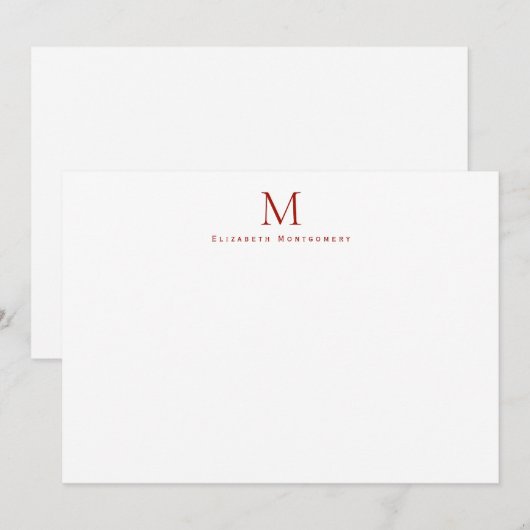 Moderne Monogram Cherry Red Correspondence Mitteilungskarte (Vorne/Hinten)