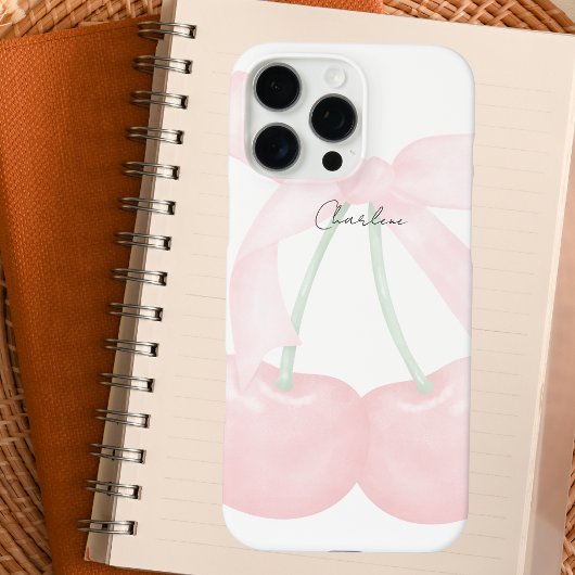 Moderne Monogram Chic Cherries Pink Bow Case-Mate iPhone Hülle