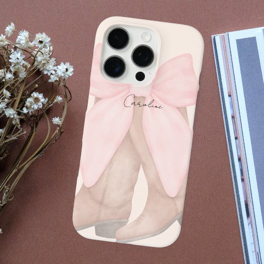 Moderne Monogram Chic Cowboy Boots Pink Bow Case-Mate iPhone Hülle