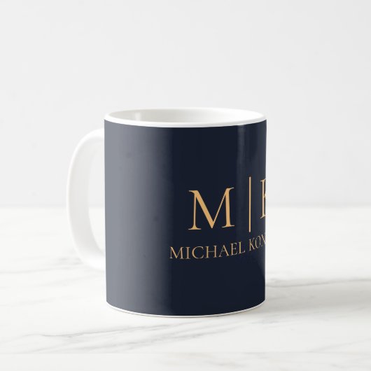 Moderne Monogram Chic Navy Blau und Gold Kaffeetasse (Vorderseite Links)