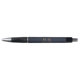 Moderne Monogram Chic Navy Blau und Gold Kugelschreiber