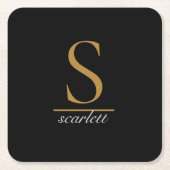 Moderne Monogram Classic Black Gold Script Name Rechteckiger Pappuntersetzer (Vorderseite)
