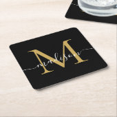 Moderne Monogram Classic Black Gold Script Name Rechteckiger Pappuntersetzer (angewinkelt)