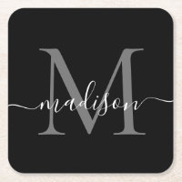 Moderne Monogram Classic Black Gray Script Name