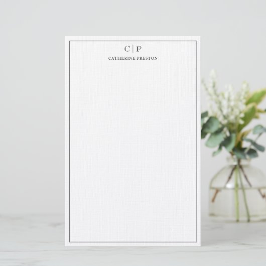 Moderne Monogram Classic Black Personal Stationery Briefpapier (Stehend Vorderseite)