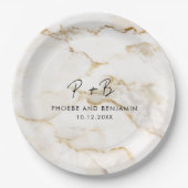 Moderne Monogram Custom Gold Marmorhochzeit Pappteller (Vorderseite)