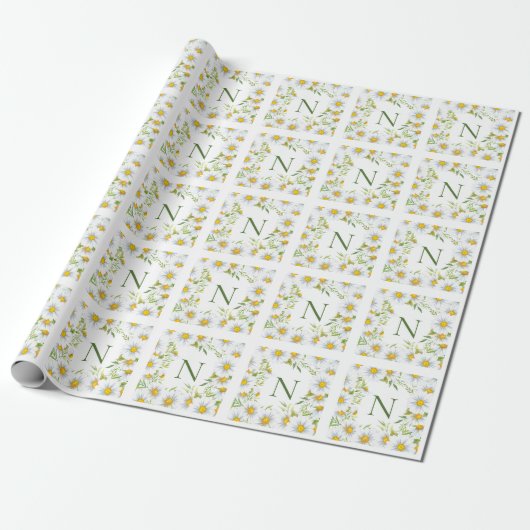 Moderne Monogram Daisies Floral Geschenkpapier (Ungerollt)
