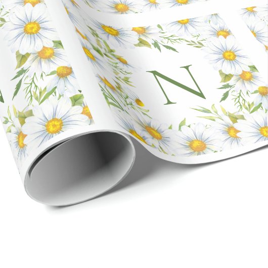 Moderne Monogram Daisies Floral Geschenkpapier (Rolleneckpunkt)