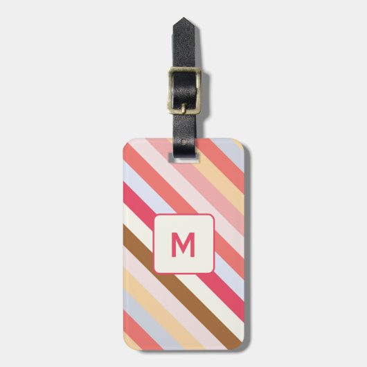 Moderne Monogram Diagonal Candy Stripe Personalisi Gepäckanhänger (Vorderseite vertikal)