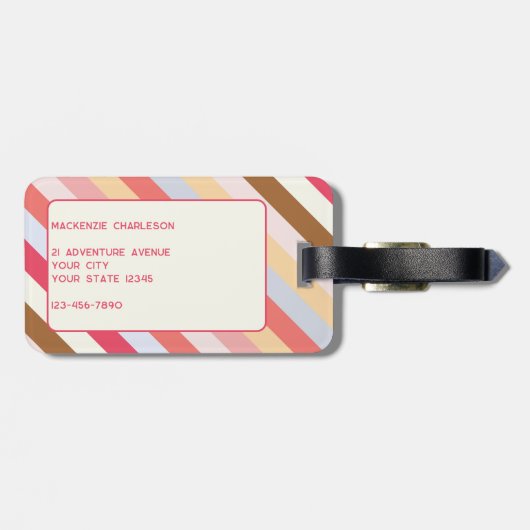 Moderne Monogram Diagonal Candy Stripe Personalisi Gepäckanhänger (Rückseite horizontal)