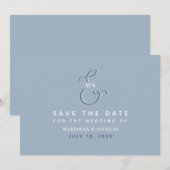 Moderne Monogram Dusty Blue Wedding Save The Date (Vorne/Hinten)