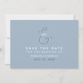 Moderne Monogram Dusty Blue Wedding Save The Date