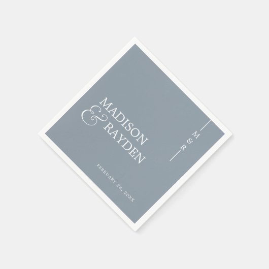 Moderne Monogram Dusty Blue Wedding Serviette (Ecke)