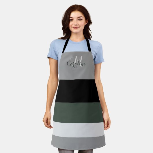 Moderne Monogram Dusty Sage Palette Strippte Schür Schürze (Getragen)