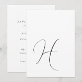 Moderne Monogram Elegant Black & White Wedding Save The Date (Vorne/Hinten)