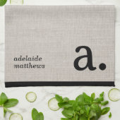 Moderne Monogram Elegant Linen Look Erstname Geschirrtuch (Gefaltet)