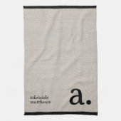 Moderne Monogram Elegant Linen Look Erstname Geschirrtuch (Vertikal)