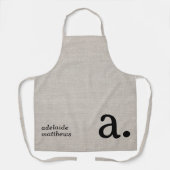 Moderne Monogram Elegant Linen Look Erstname Schürze (Vorderseite)