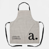 Moderne Monogram Elegant Linen Look Erstname Schürze (Vorderseite)