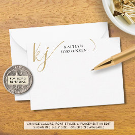 Moderne Monogram Elegant Script Initials Black Gol Mitteilungskarte