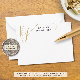 Moderne Monogram Elegant Script Initials Black Gol Mitteilungskarte